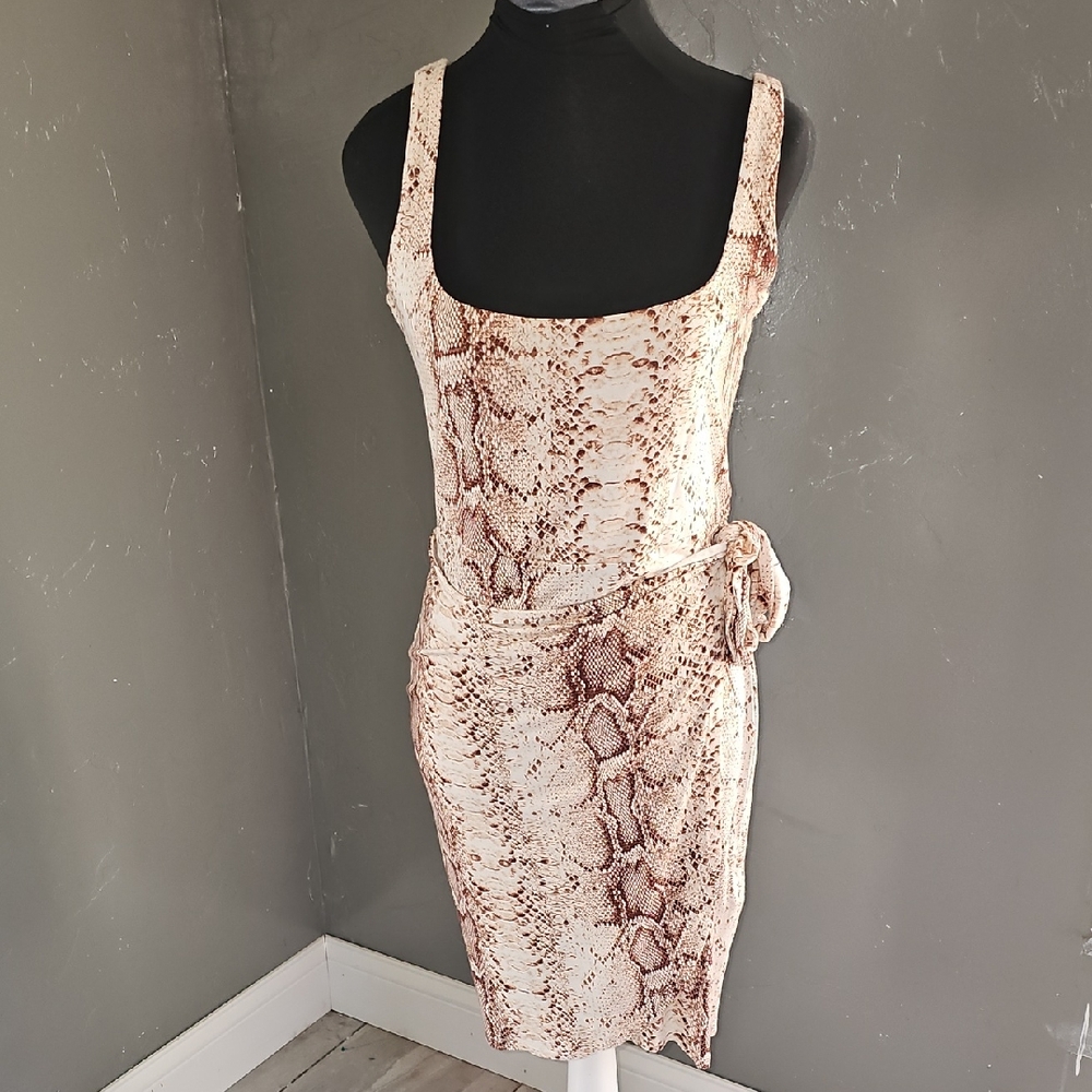Bar III Beige Snake Print Mini Dress